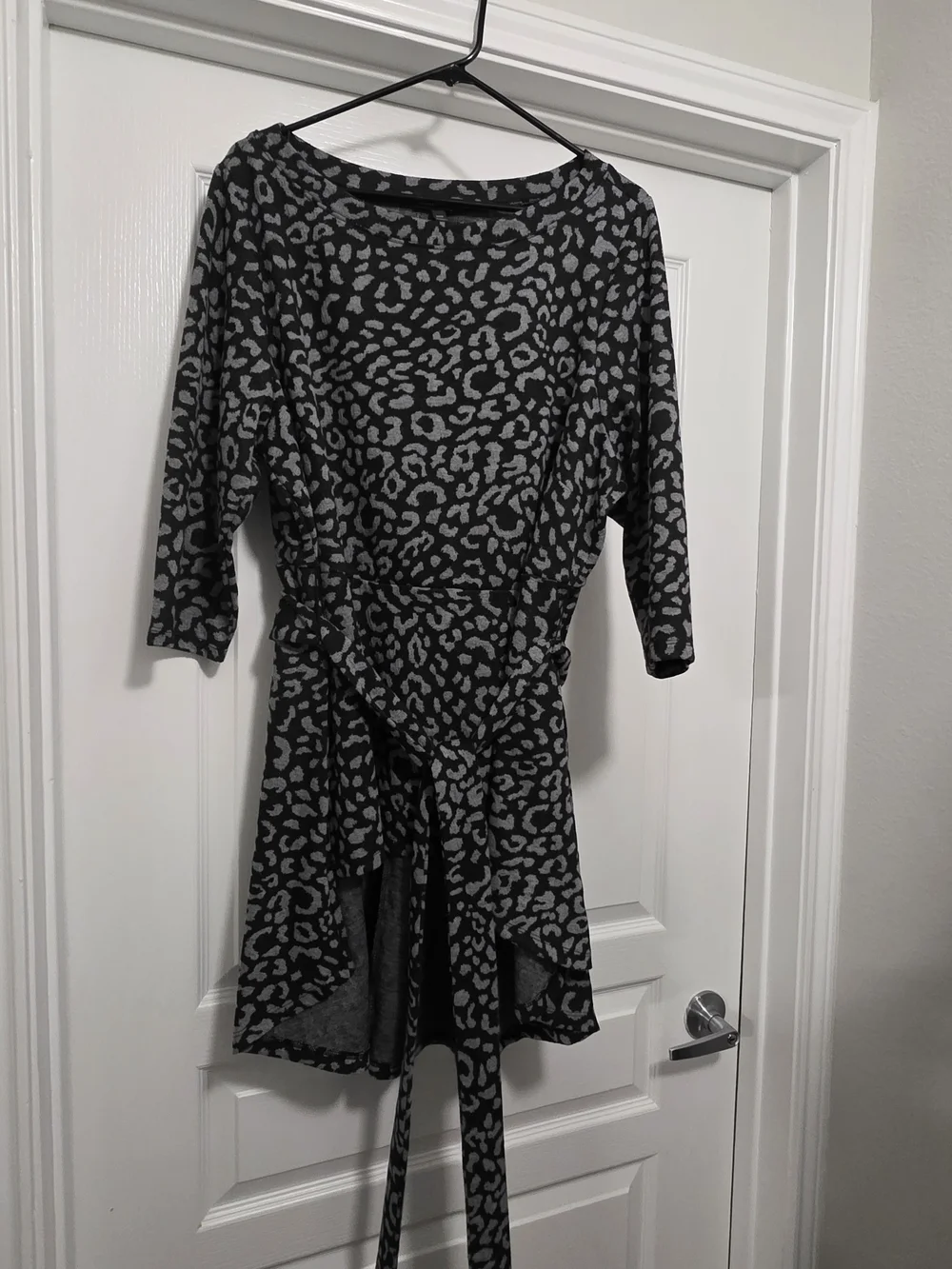 Lane Bryant Black and Gray Leopard High-Low Wrap Dress